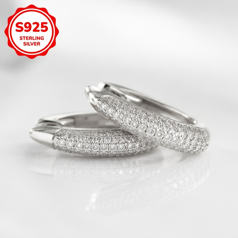 Women's S925 Sterling Zirconia Geometric Round Earrings, Exquisite Gift